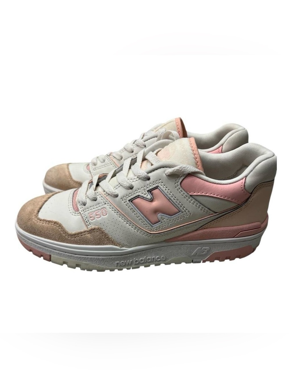New Balance 550 Women’s Low Top Lace-Up Sneakers White Pink Beige Colorblock